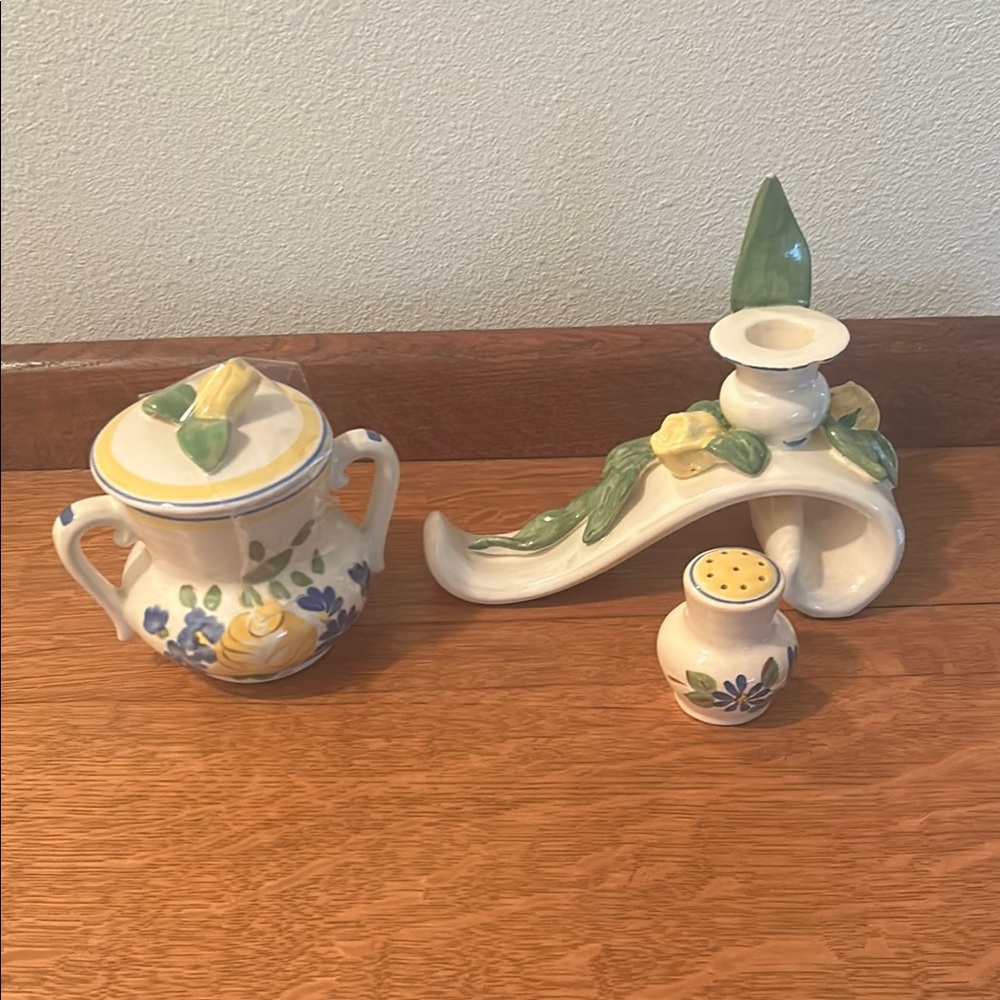 Red Wing Pottery Brittany Ceramic Sugar Dish Candlestick Holder Salt Shaker